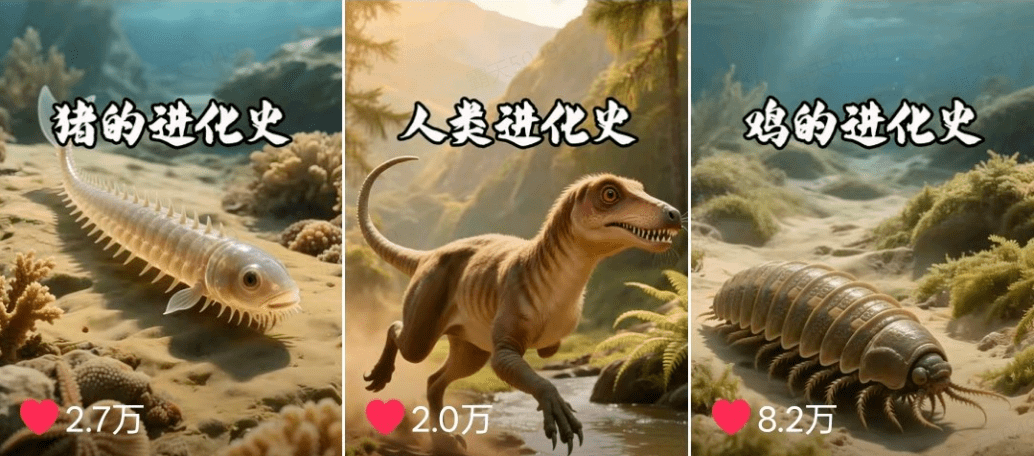 抖音视频杀疯了—动物进化史，创作者伙伴计划流量杠杠滴